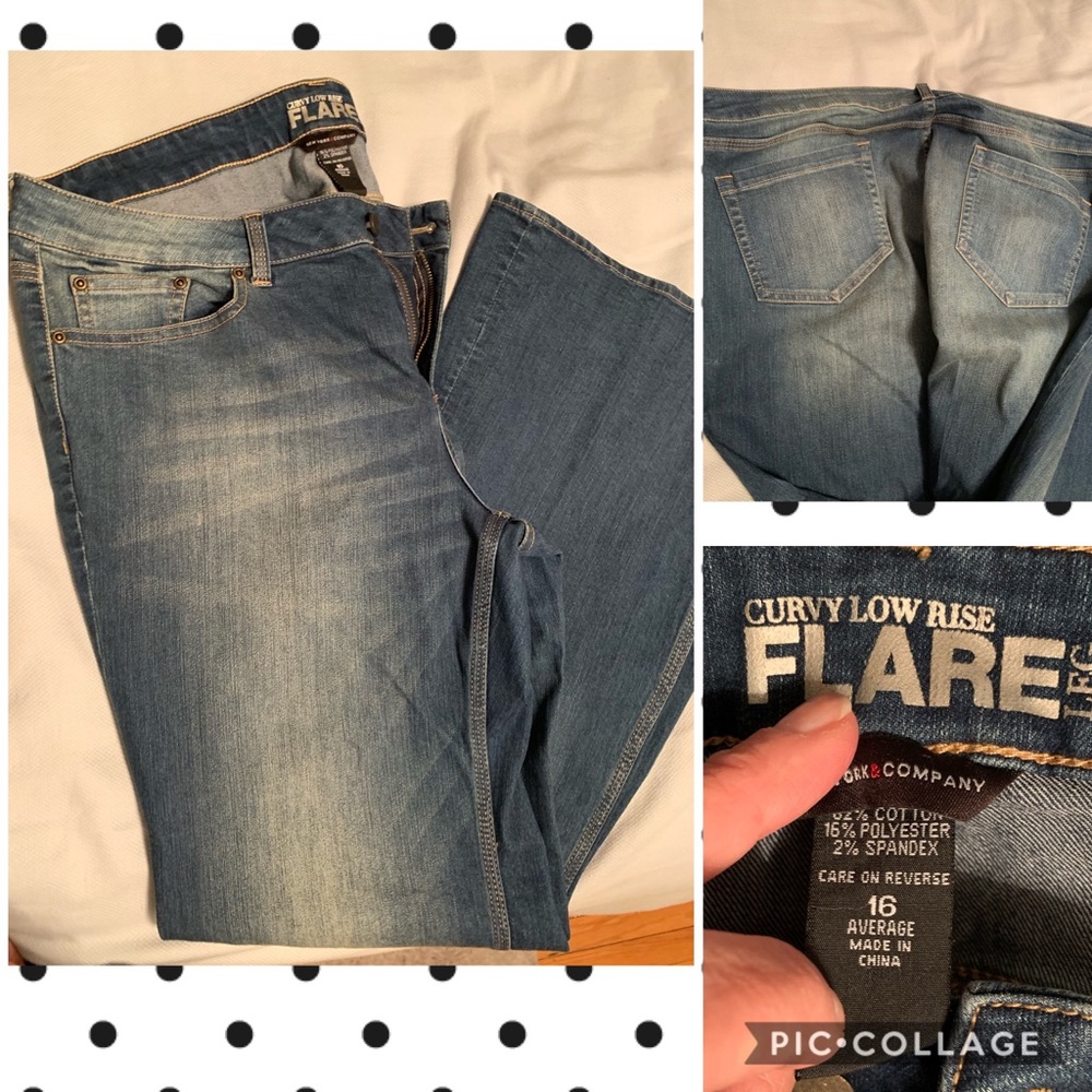 NY&Co curvy low rise flare leg jeans.